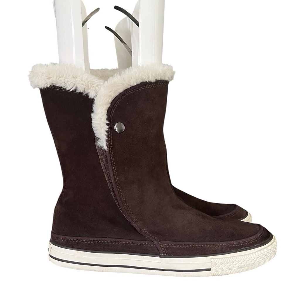 Converse All Star Brown Suede Fur Lined Boots Womens Size 10 Winter Warm